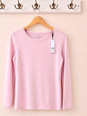 Chico’s Long Sleeve Layer Top Basic Knit Tee NWT Crew Neck Blush Pink Medium